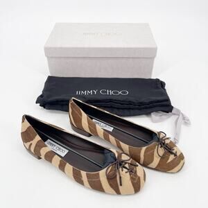 Jimmy Choo Zebra Pony Hair Scarlett Corset Square Toe Ballerina Flats IT 39.5